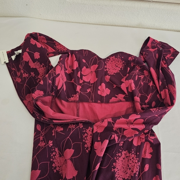 Maeve by Anthropologie Cecily Sweetheart Midi Dress Red Floral Fit & Flare SZ Lg - Picture 11 of 16